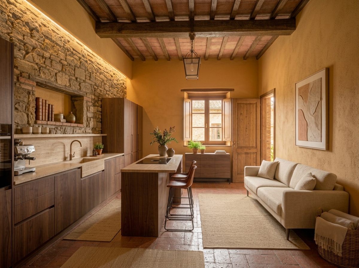 Soggiorno del casale restaurato